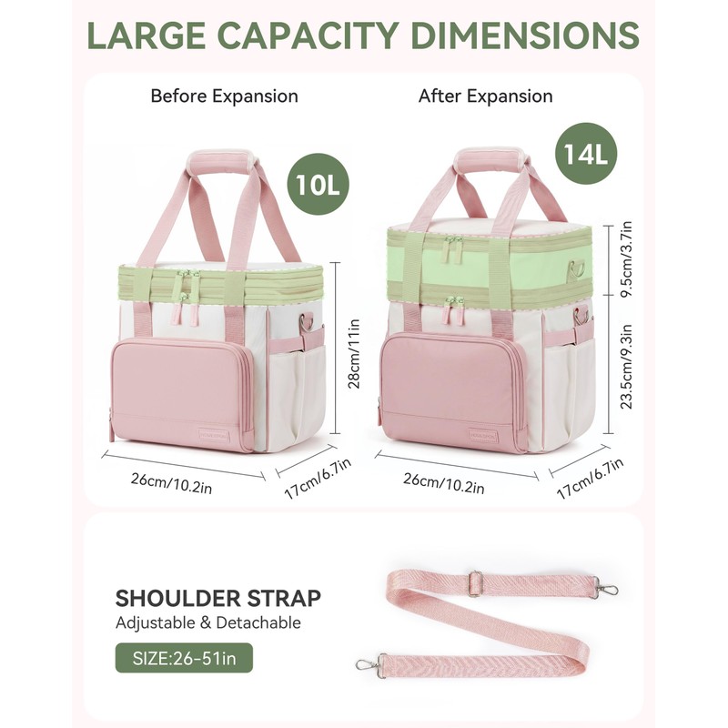 HOMESPON Double Layer Lunch Bag for Women Men, 14L Large