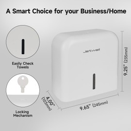 JETWELL Multifold Paper Towel Dispenser, Wall Mount Tissue Dispenser with Smart Lock, 200 Sheets ABS Plastic Cover, Folded Size 9.5" x 3.5" Or Smaller (White)