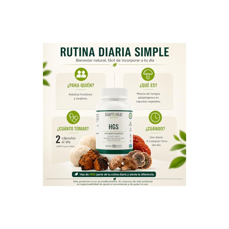 Adaptoheal HGS Melena de León, Reishi, Chaga, Shiitake y Cola