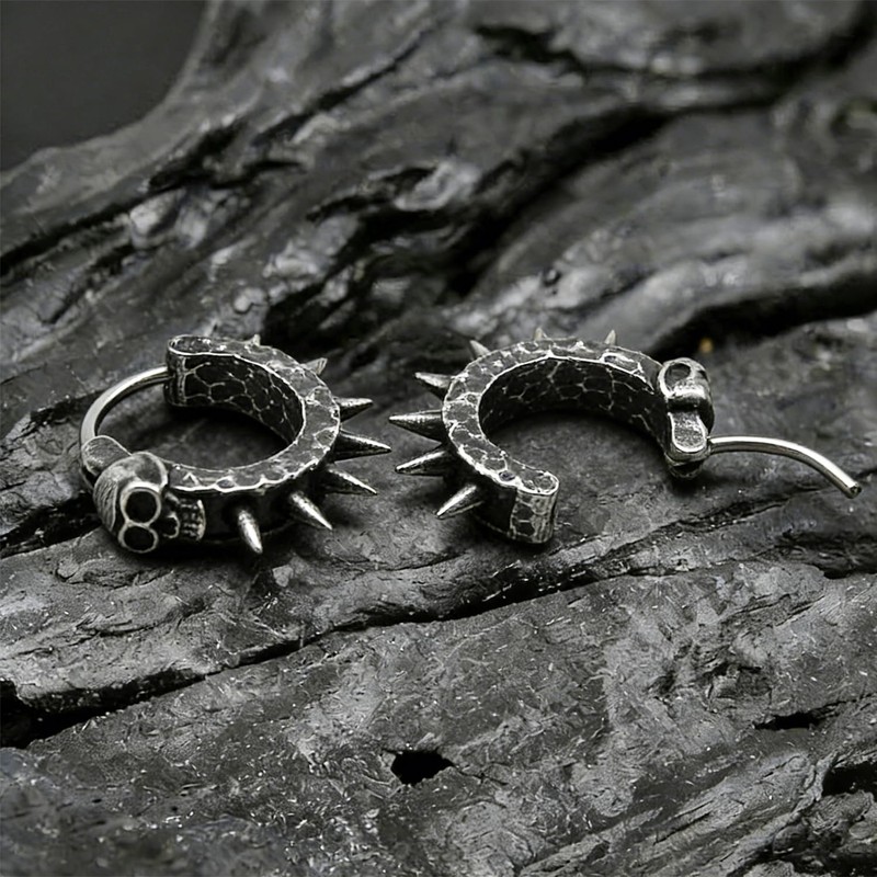Stainless Steel Skull Huggie Hoop Earrings for Men Women Gothic