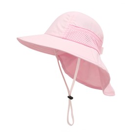 XIAOHAWANG Girls Sun Hat Baby Beach Hats Boys UPF 50+ Kids Summer Protection Cap Toddler Breathable Caps Wide Brim (6-12Months, Pink)