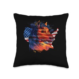 Horse Racing Equestrian Training Apparel American Flag Horse Silhouette Horseback Riding Throw Pillow, 16x16, Multicolor