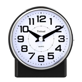 4.3" No Ticking Analog Alarm Clock,Silent Readable for Seniors,Easy to Set,Gradual Rise Alarm,Big Numbers,On/Off Switch on Side,Gentle Wake,Snooze,Lighted on Demand,Battery Operated,Black