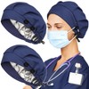 2 Pack Satin Lined Bouffant Scrub Caps with Buttons, Adjustable