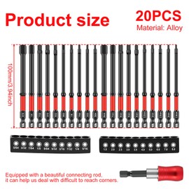 21Pcs Metric & SAE Impact Allen Wrench Drill Bit Set, Extended Length Magnetic Hex Bit Set, 4" Long Magnetic Allen Head, 1/4" Hex-Shank S2 Steel Head with Quick Release Bit Holder