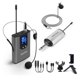 HOTEC UHF Wireless Headset Microphone/Lavalier Lapel Mic with Bodypack Transmitter and Mini Rechargeable Receiver 1/4" Output for Vlogging or Speech