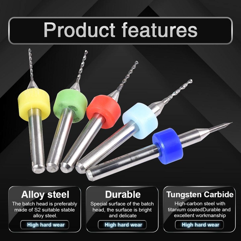 KATUR 10 PCS Mini PCB Drill Bits 0.1-1.0mm, Carbide Spiral
