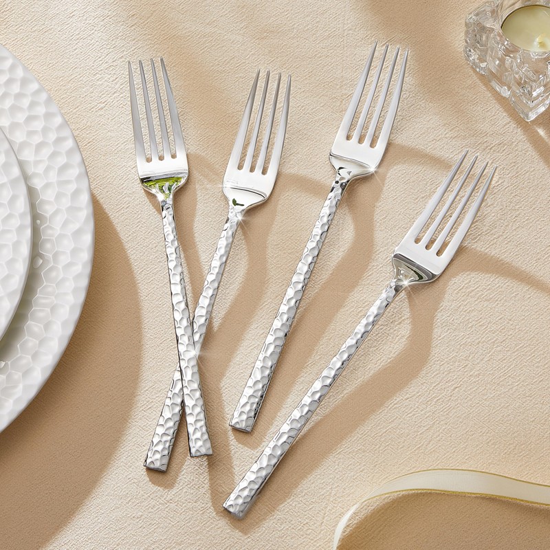 KINGSTONE 12 Piece Hammered Dinner Forks Set, 18/10 Stainless Steel