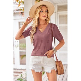 Arach&Cloz Women's Summer Fall Tops 2025 Short Sleeve Plus Size Sweaters V Neck Trendy Fashion Knit Clothes Dressy Cute Casual Outfits Business Work Blouse Dusty Rose M
