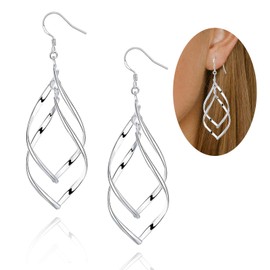 Sterling Silver Earrings Dangle Earrings for Women Girls，14k Gold Plated Double Lightweight Classic Linear Drop Statement Earrings，Anniversary Birthday Graduate Gifts (A)