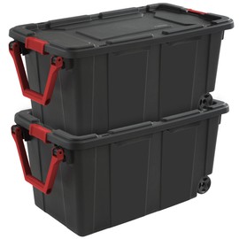 Sterilite 2-Pack Industrial Tote, Heavy-Duty Storage Bins w/ Lids and Wheels, 40 Gallon - Stackable Organizing Containers for Home, Garage, Office, and Basement