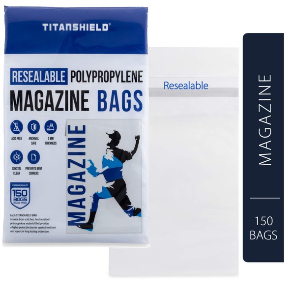 TitanShield Resealable Magazine Bags 8-3/4" X 11-1/8" with 1-1/2" Flap. (150-Count)