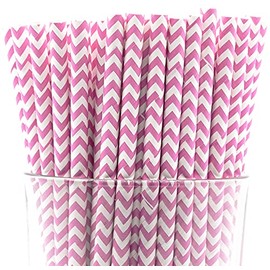 Pack of 900 Baby Pink Chevron Biodegradable 4-Ply Paper Drinking Straws (Compostable, Non-toxic, BPA-free)