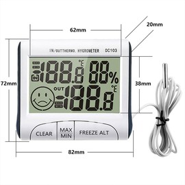 Digital Hygrometer Indoor Thermometer Room Humidity Meter Temperature Monitor with Probe Sensor, C/F Switchable, Clock Function, MAX/MIN Record for Baby Room Bedroom Office Outdoor