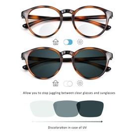 LifeArt Bifocal Reading Glasses, Transition Photochromic Dark Grey Sunglasses, Oval Frame, Computer Reading Glasses, Reduce Glare (Tortoise, 0.00/+1.25 Magnification)