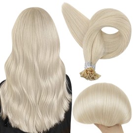 Full Shine U Tip Hair Fusion Human Hair Extensions for Women Blonde Hair Extensions Color 60 Silky Straight Hair U Tip Hair Extensions Remy Hair Fusion Extensions Human Hair 14 Inch