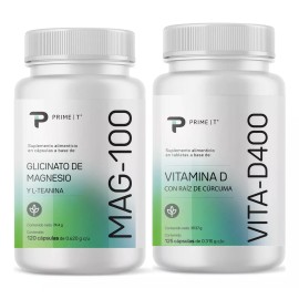 Primetech Nutrition Magnesio Mag-100 Y Vitamina D Vita-d400 Combo Primetech Sabor Sin sabor