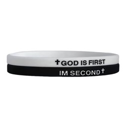 VOLLYOO God Is First Bracelet, GOD IS FIRST IM SECOND Christian Religious Faith Rubber Bracelets Engraved Inspirational Bible Verses Cross Silicone Bracelet For Women Men Gifts Black White