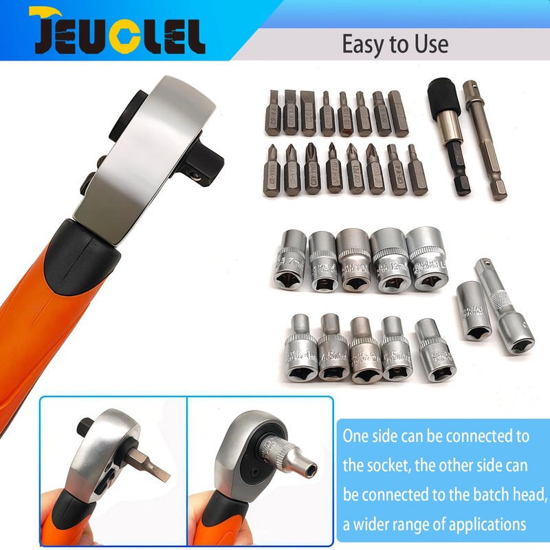 JEUCLEL 31PCS 1/4" Drive Mini Ratchet Set with bits, Torx,