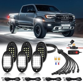 6 Pods White LED Rock Lights with Switch Extension Harness, 6000K 24 LEDs Pure White Neon Underglow Light for ATV SUV UTV RZR SXS Car Trailer Truck, IP68 Waterproof Under Trail Rig Fender Lighting