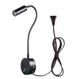 WeFoonLo 3W Wall Mounted Reading Light Flexible Gooseneck LED Sconce Lamp with Plug & Switch for Bedroom, Office, Workbench, Studio (01 Black Cool)