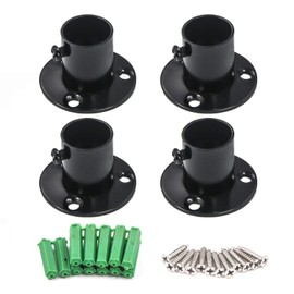 Antrader 3/4 inch Diameter Stainless Steel Matte Black Adjustable Closet Rod Flange Holder Shower Socket Bracket Support Pack of 4