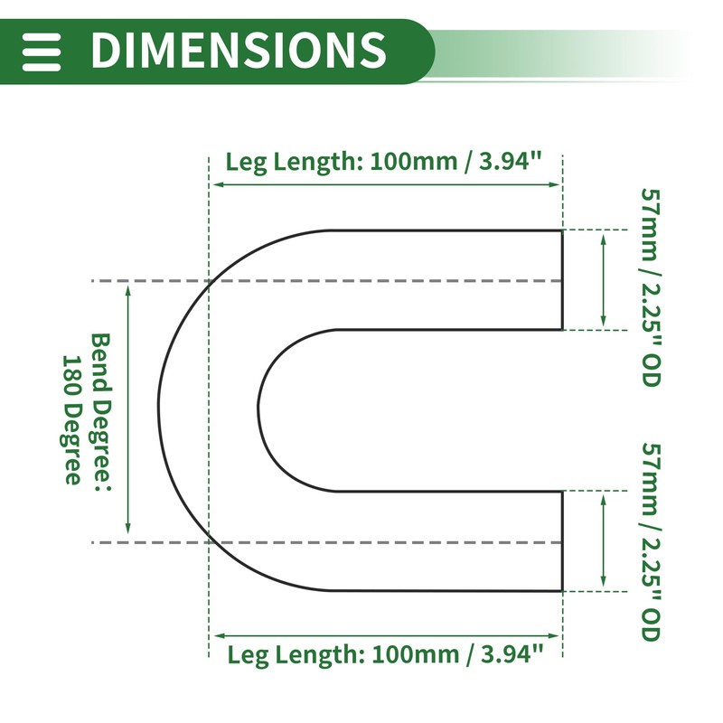 Motoforti 57mm/2.25" OD 180 Degree U-Bend Tube T304 Stainless Steel