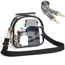 Valleycomfy Women's Clear Bag, Shoulder Transparent Bag, Crossbody Bag, Vinyl with Replacement Pattern Strap, Black