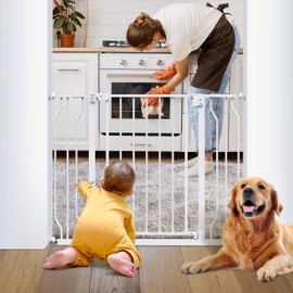 Ciays Baby Gate 29.5” to 41.3”, 30-in Height Extra Wide Dog Gate for Stairs, Doorways and House, Auto-Close Safety Metal Pet Gate for Dogs with Alarm, Pressure Mounted, White