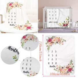 PUBAMALL Bebé Manta Mensual Flor Rosa | Manta de Fondo Fotográfica |1 a 12 Meses | 100x130cm