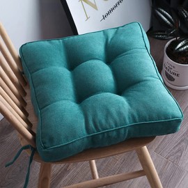 vctops Square Chair Pad Seat Cushion with Ties Solid Color Soft Chair Pads Comfy Velvet Cushion Pillow for Kitchen Dining Office Chair Kids Reading (Blue Green,16"x16")