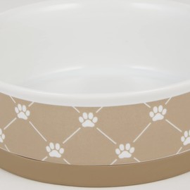 Bone Dry Trellis Paw Print Pet Bowl, Dishwasher Safe, Non-Slip, Small 4.25x2, Taupe, 2 Count