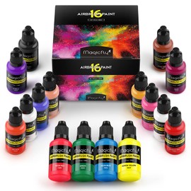 Magicfly Acrylic Paint Airbrush Paints, 16 x 30 ml Airbrush Paint Set for Model Making, Canvas, Paper, Wood, Stone, Ceramic