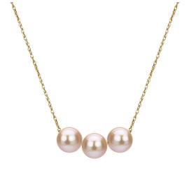 Floating Pearl Pendant Necklace with 3 pcs of 8-8.5mm Pink Freshwater Cultured Pearl in 14K Yellow Gold