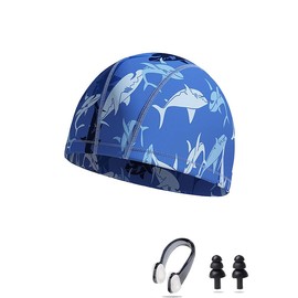 Ancaiqi Children's Swimming Cap, Fabric Bath Hat, Printed Bath Hat for Children, Nose Clip with Ear Plug