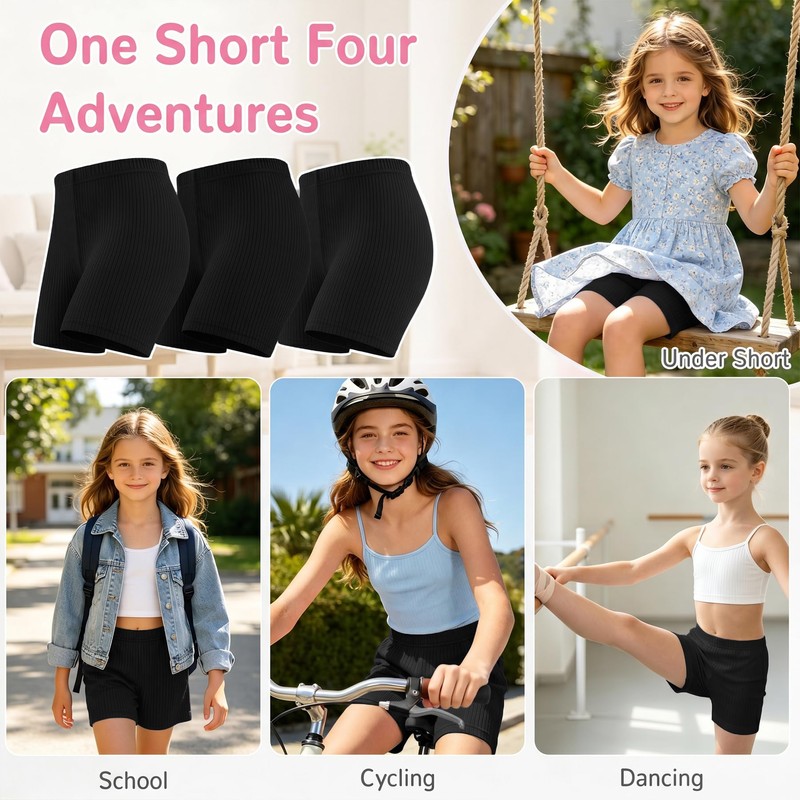 Hoseay Pantaloncini Ciclista Ragazze Confezione da 3 Cotone 14-16, Nero
