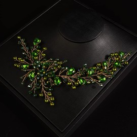 JWICOS Bride Wedding Hair Vine Pearl Bridal Hair Piece Crystal Wedding Accessory Long Headband for Women and Girls (Green)