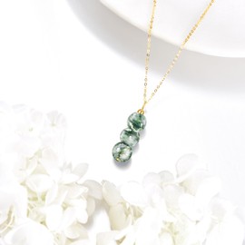 KECHO 14K Real Gold Moss Agate Beads Pendant Necklace 14K Solid Gold Green Moss Agate Jewelry Anniversary Birthday Gifts for Women