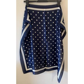 Big Square 70cm x 70cm Ladies Womans Faux Silk Head Neck Scarf - Navy Blue and White Polka Dots