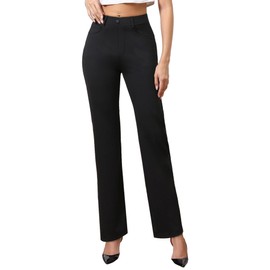 Agenlulu High Waisted Dress Pants for Women Straight Leg Elastic Waist Pull On Black Work Slacks Business Casual Trendy