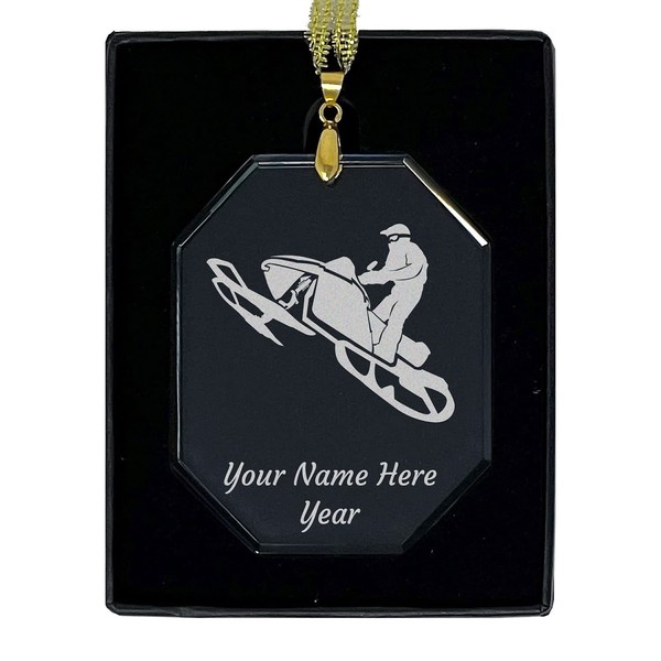 LaserGram Personalized Glass Christmas Ornament, Snowmobile, Custom Laser Engraved Gift