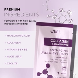 Azure Cosmetics Collagen & Hyaluronic Acid Anti Aging Under Eye Pads - Lifting & Moisturizing Eye Mask Patches - Reduces Fine Lines, Wrinkles, Dark Circles & Puffiness - Made in Korea - 5 Pairs