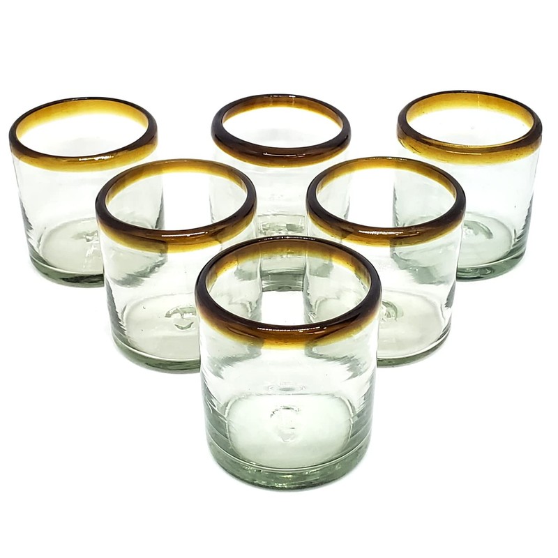 MexHandcraft Amber Rim 8 oz DOF Rock Glasses (set of