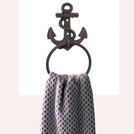 2 x Wall Hooks Anchor with Cast Iron Ring - Towel Rings Towel Rail Cast Iron Wall Hooks for Towels - Size 2 x Anchors (11.8 x 22 cm) (W x H)