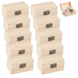 OUTALIZ Small Wooden Box, Pack of 10, Treasure Chest, Mini Wooden Treasure Chest, Jewellery Box Yourself, DIY Small Wooden Box with Lid, Suitable for Storage and Decorating