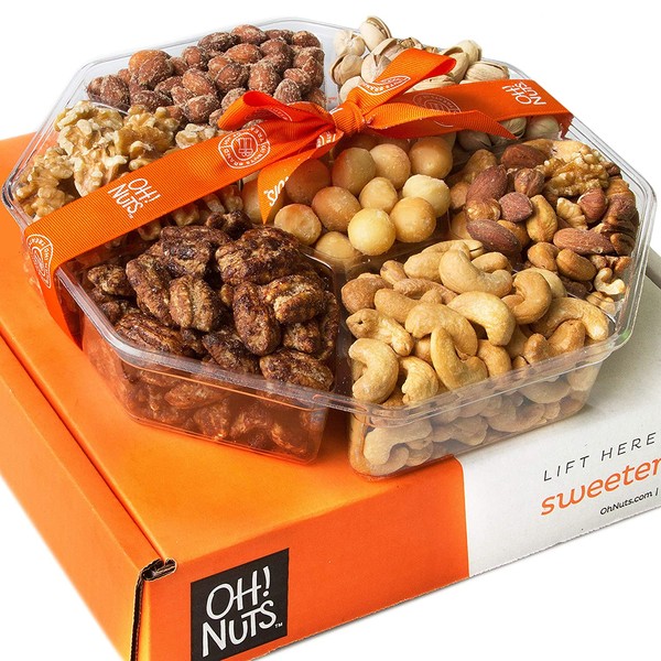 Oh! Nuts Christmas, Gourmet Nut Gift Baskets, Jumbo 2LB 7 Variety Holiday Freshly Roasted Tray, Thanksgiving Mothers & Father's Day Gifts, Prime Basket Idea for Men & Woman Birthday, Sympathy