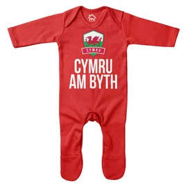 Purple Print House Baby Cymru Am Byth Wales Romper Suit - Funny Baby Announcement Football Rugby Badge Welsh Gifts for Baby - Red Babies Cymru Fan Outfit, Red, 0-3 Months