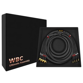 WORLDS BEST CABLES 12 Foot ULTIMATE - 9 AWG - Ultra-Pure OFC - Premium Audiophile HiFi Bi-Amp Speaker Cable for Center Channel - Eminence Gold Banana (x4) & Spade (x4) Plugs & Carbon Tweed Jacket