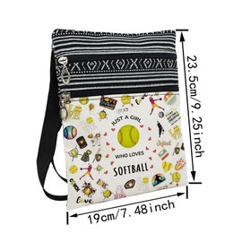 LiuenMgg Just Love Softball Messenger Bag Small Ethnic Pattern Printed Adjustable Strap Crossbody Zipper Bag Phone Bag Wallet Cute Shoulder Handbag for Softball Lovers Fans Women