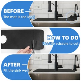 Kitchen Sink Splash Guard - Cut to Fit Splash Guard for Sink, Faucet Mat for Kitchen Sink, Sink Splash Guard Behind Faucet, Diatomite Faucet Absorbent Mat 24''x5.5'' (Black, 1 Pack)